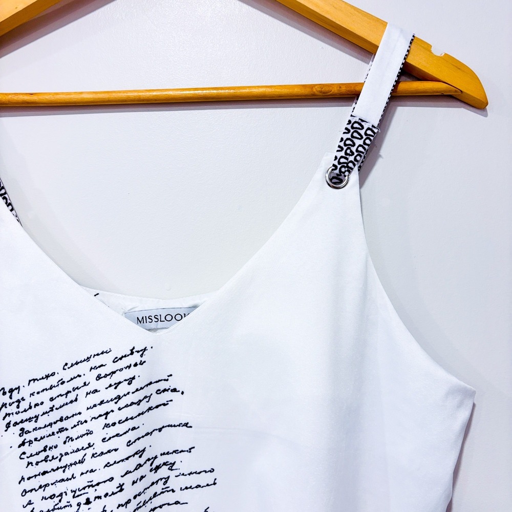 MISSLOOK White Text Print Midi Dress Cotton Blend‎ Large - Picture 3 of 6